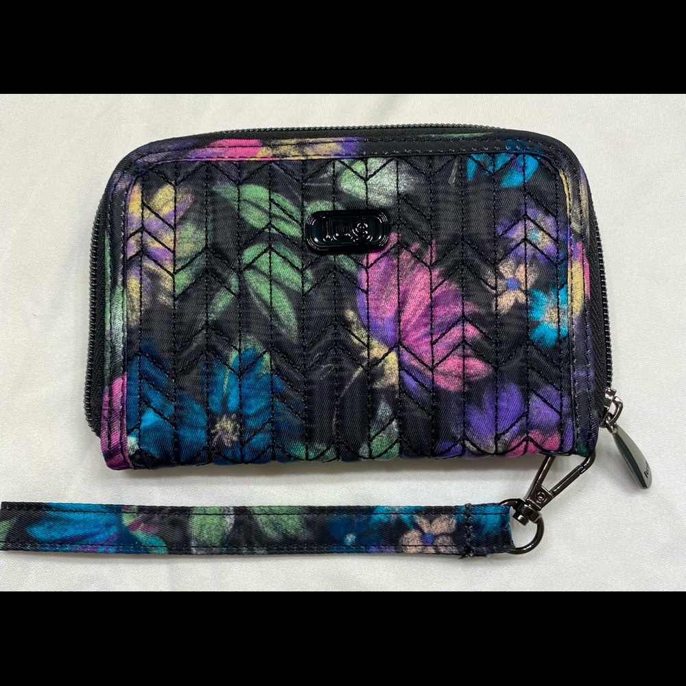 Lug Rodeo Compact RFID Wallet with removable Wristlet Strap in Bouquet Black